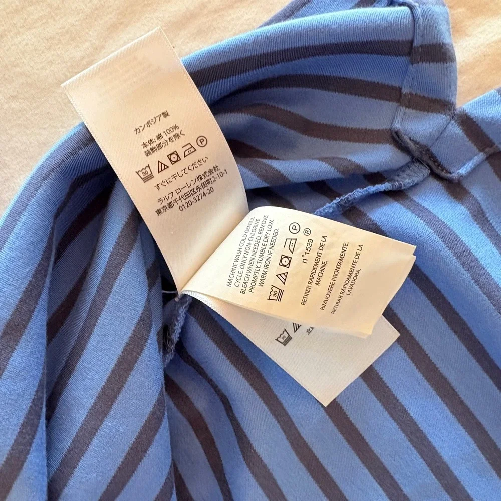 Polo Ralph Lauren Classic Fit Striped Blue Polo Shirt‎ Short Sleeve Men SZ Large